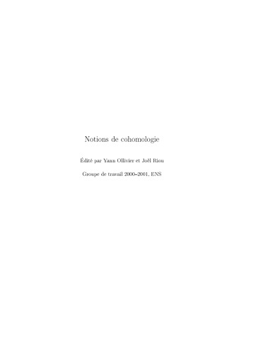 خرید و دانلود نسخه کامل کتاب Notions de la cohomologie. Groupe de travail 2000-2001