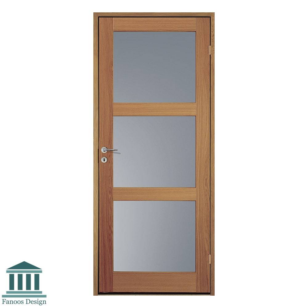 درب اتاق خواب MDF شیشه خور روکش چوب کد 30758 با رنگ پلی اورتان، روکش طبیعی و ام دی اف خارجی