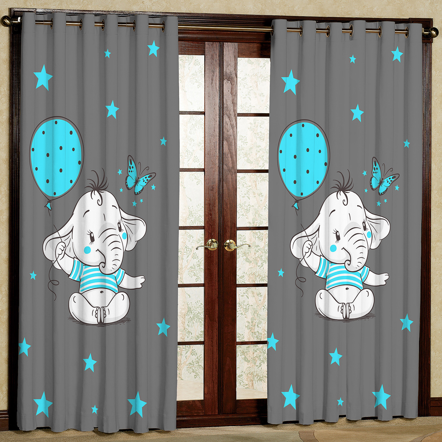 پرده مدل فیل و بادکنک مخمل پانچی کد 4669 سایز 200x140 سانتی متر