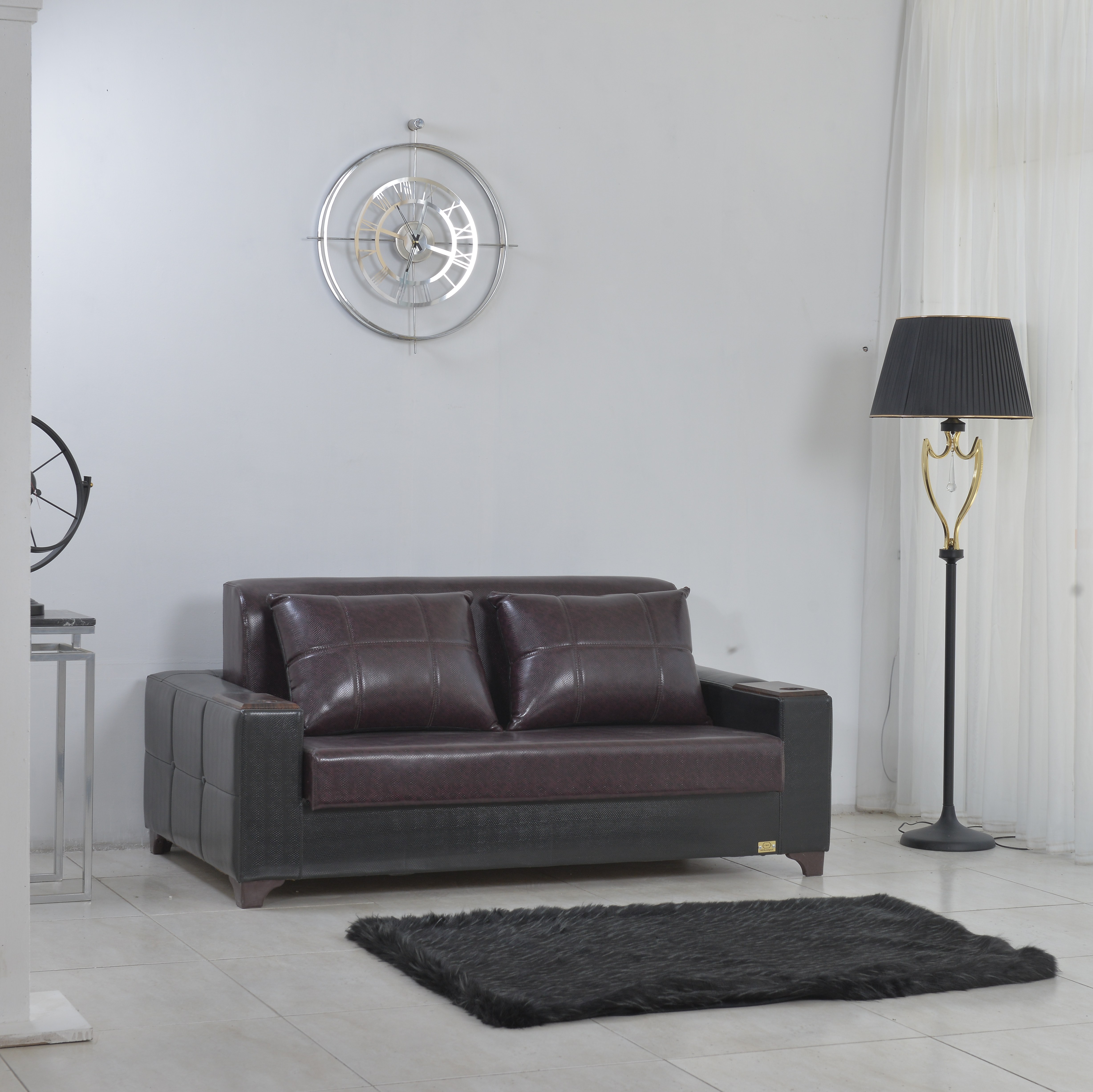 مبل تختخواب شو 2 نفره اورنگ مدل لالوسکی اداری طرح چرم 