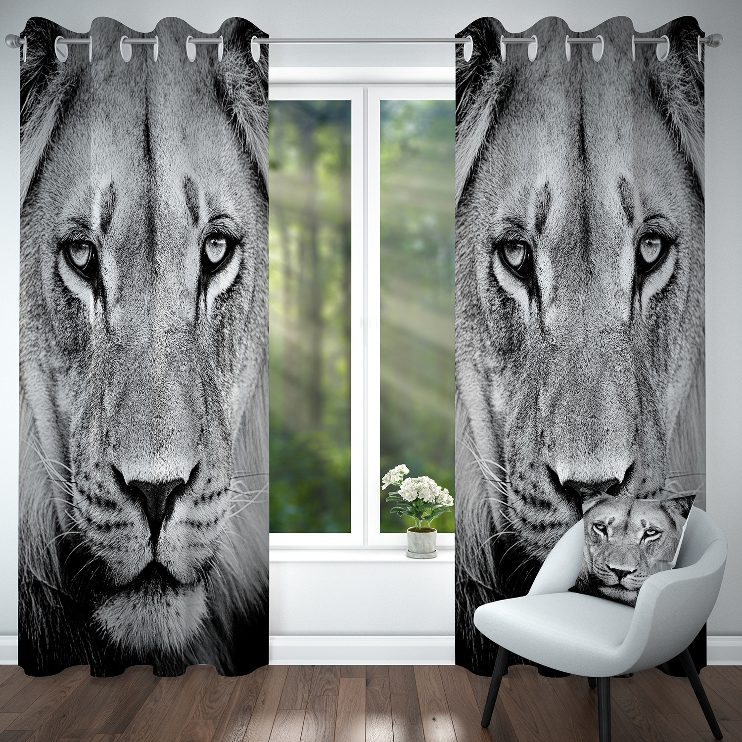 پرده پانچی مدل شیر کد 4345 سایز 140x280 سانتی متر