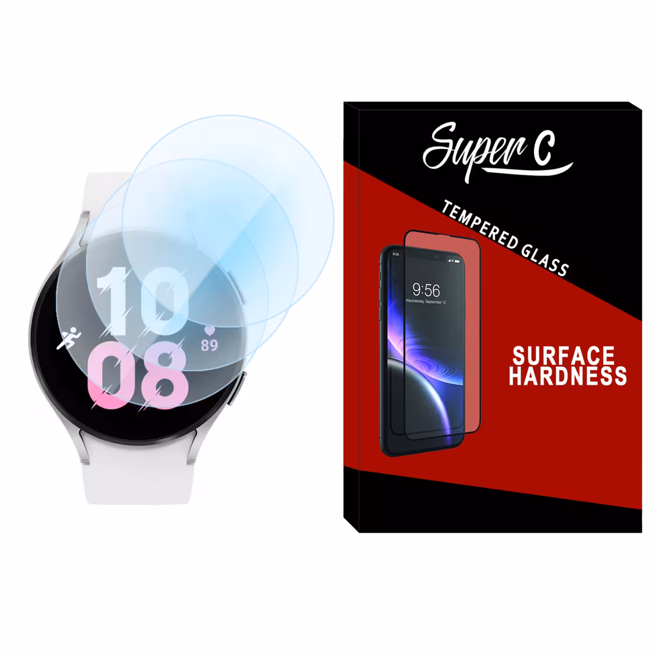 محافظ صفحه نمایش شیشه ای سوپرسی مدل SH-SC مناسب برای ساعت هوشمند سامسونگ Galaxy Watch 5 44mm بسته سه عددی