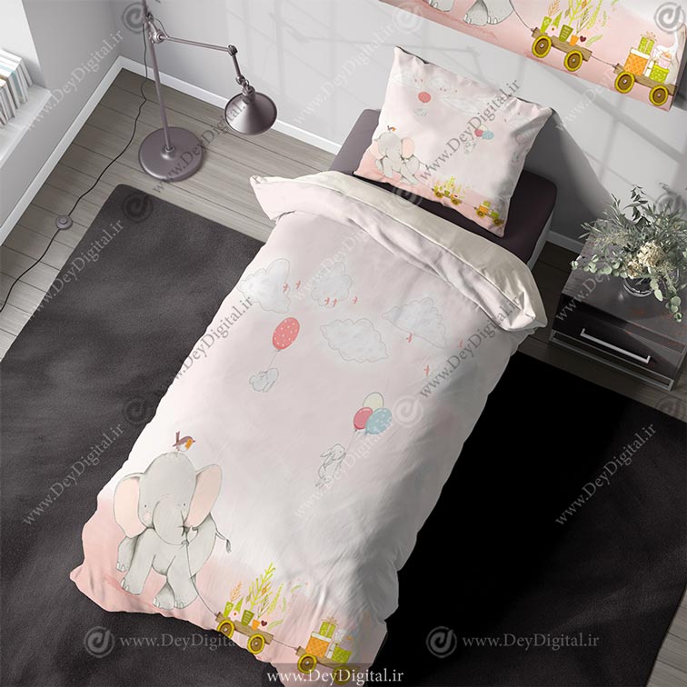 روتختی سه بعدی فیل عروسکی در حال بردن گاری پر از گل pk-4112