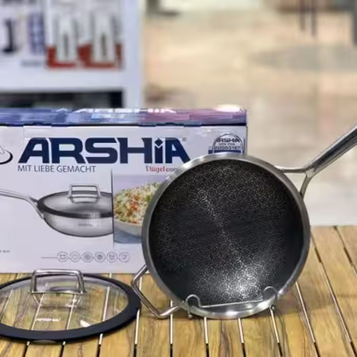 ماهی تابه وک استیل کف لیزری عرشیا سایز 26