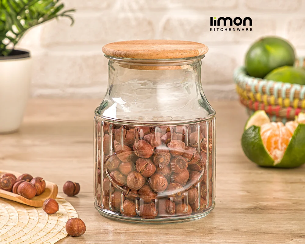 بانکه شیشه ای درب چوبی لیمون در 4سایز