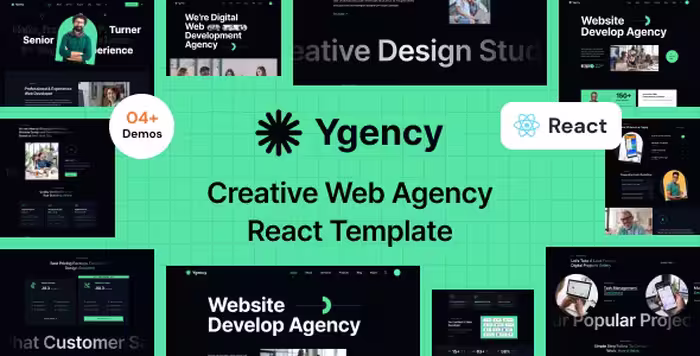 Ygency قالب ری اکت نکست جی اس سایت خدمات طراحی وب