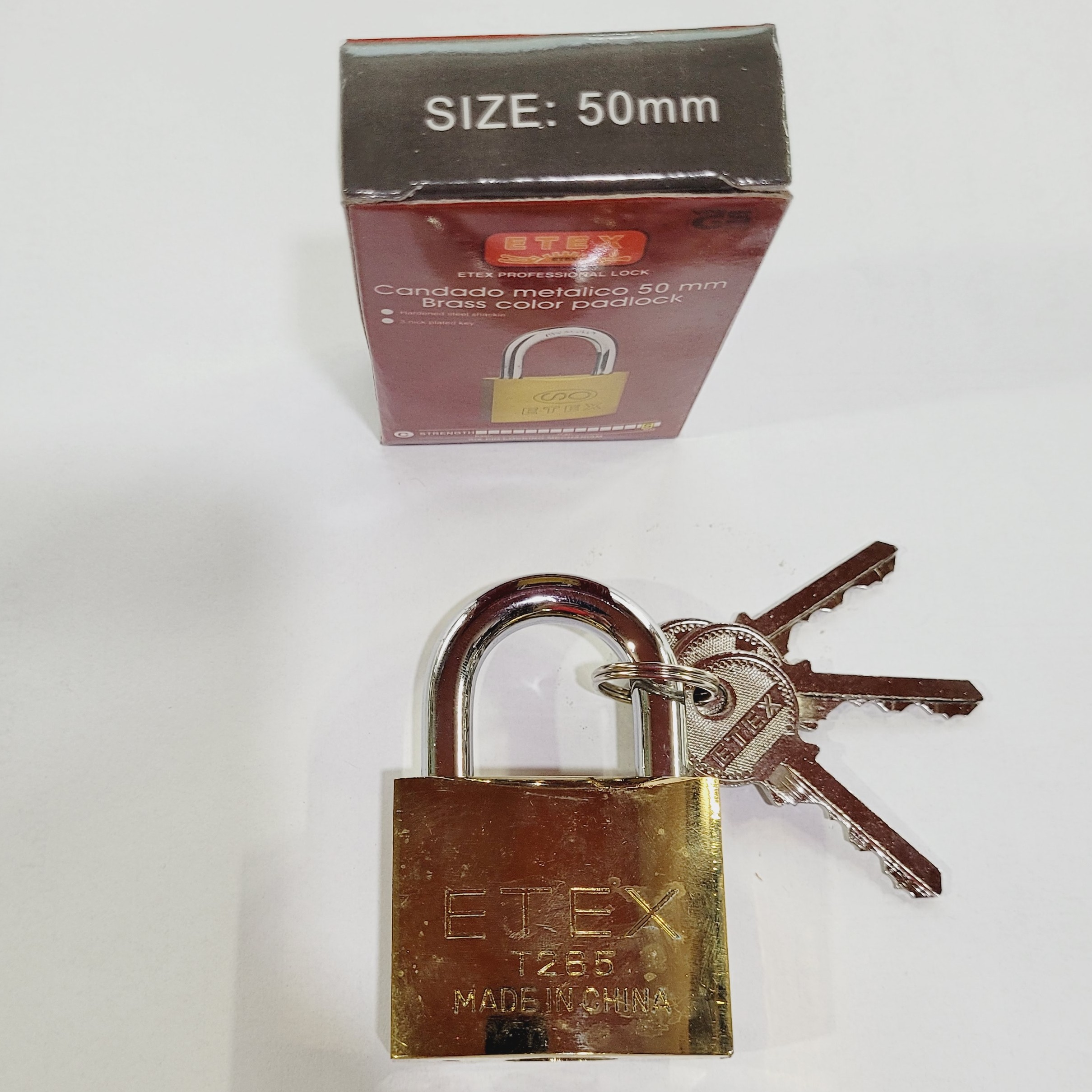 قفل آویز سایز  50 طلایی مارک Etex مغزی برنج میله ضخیم