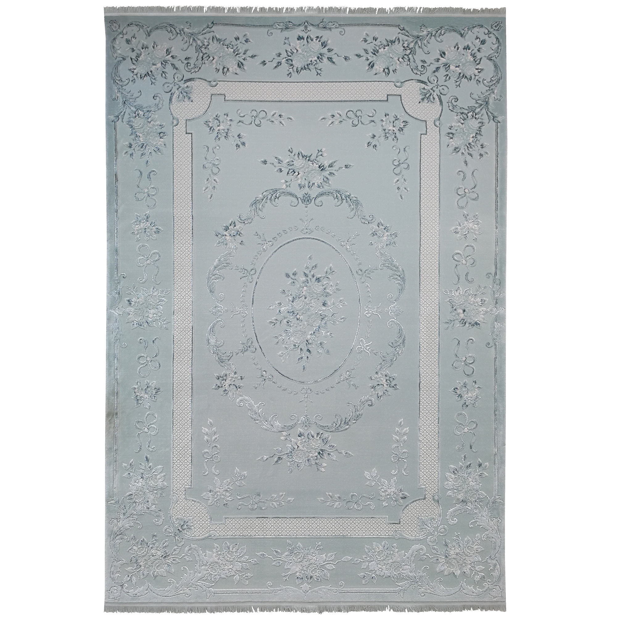 فرش ماشینی زمرد مشهد کد DI11 زمینه سبز آبی