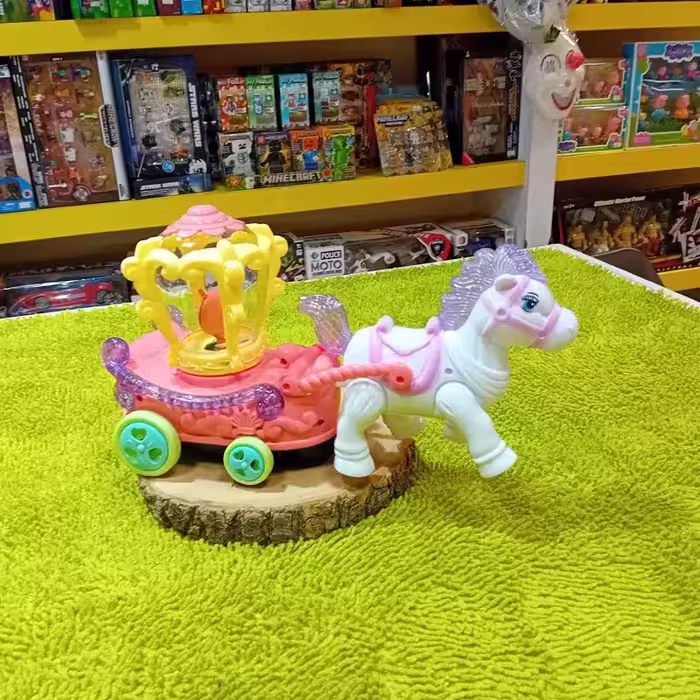 اسباب بازی عروسک کالسکه و اسب موزیکال چراغ دار