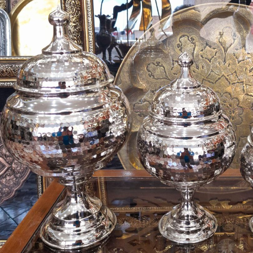 آجیل خوری پایه دار مسی گنبدی کروم نانو شده