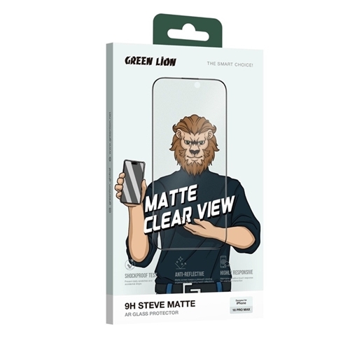 گلس تمام صفحه تمام چسب آیفون گرین لاین Apple iPhone 16 Pro Green Lion 9H Steve Matte