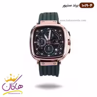 ساعت سنیور مردانه بند رابر سبز قاب مربع رزگلد کرنوگراف 1019