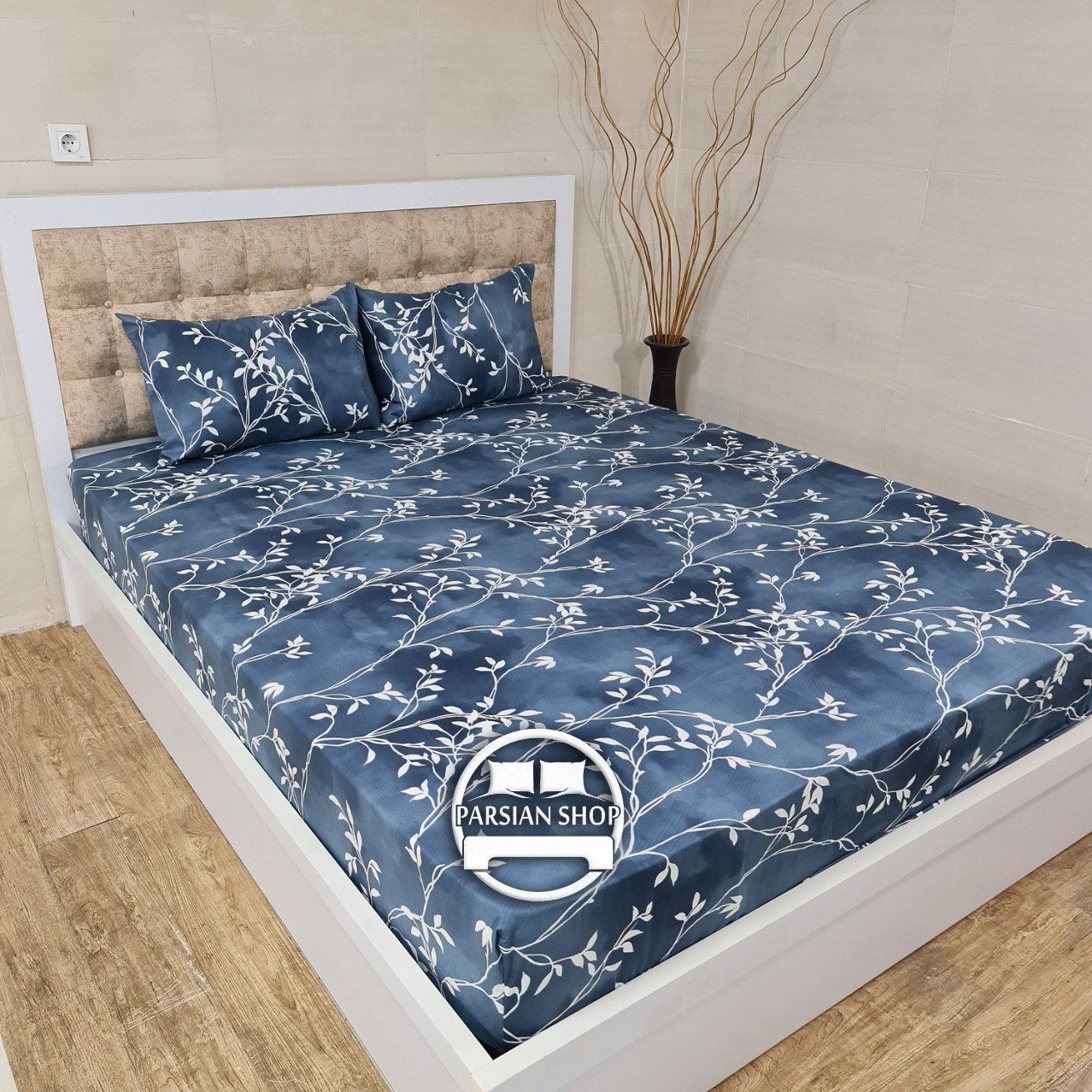 نیم ست ملحفه کشدار خوشخواب  روتختی تکنفره دو تکه طرح ابروبادی خاکستری