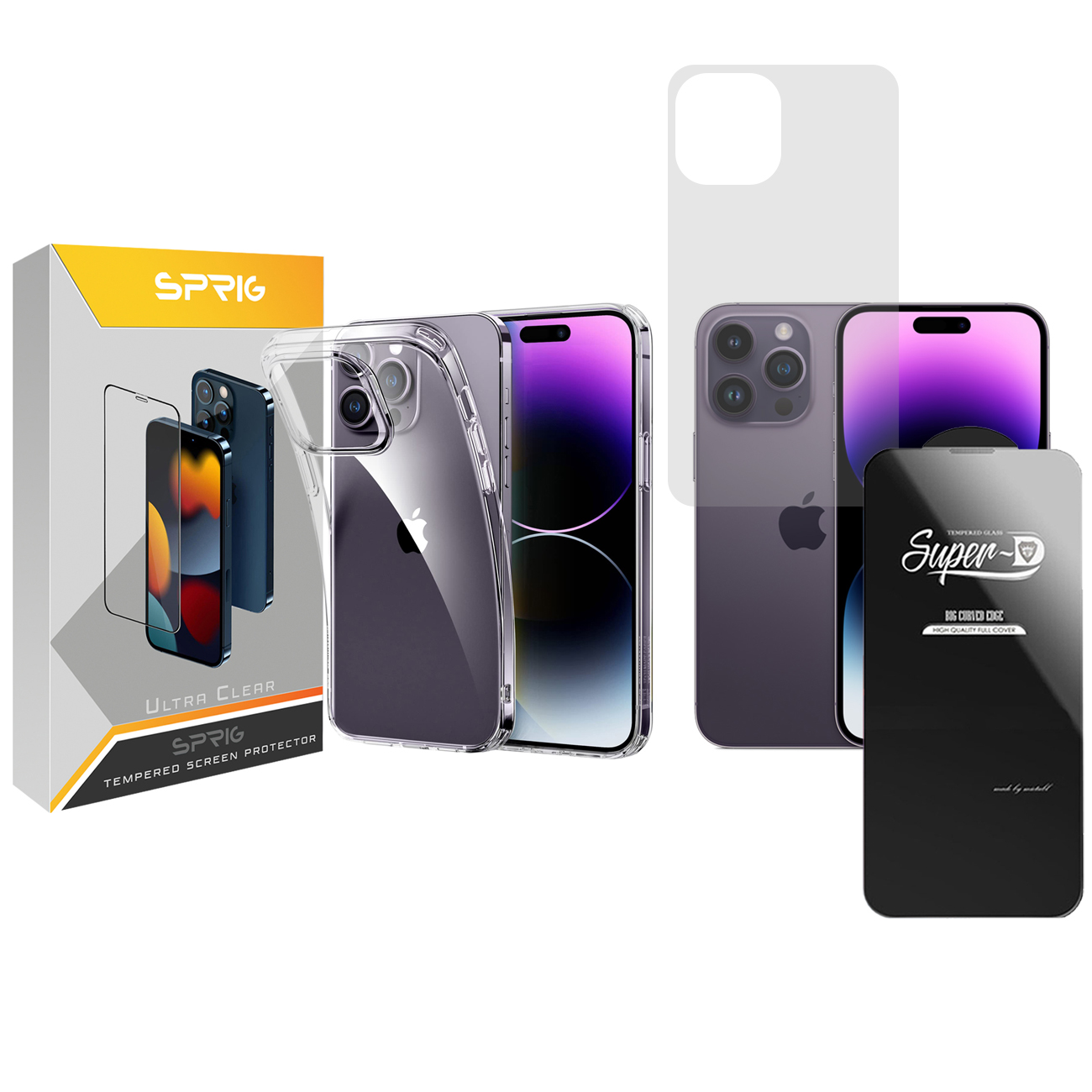 کاور اسپریگ مدل SuperD-Back-Cl مناسب برای گوشی موبایل اپل iPhone 14 Pro Max به همراه محافظ صفحه نمایش و محافظ پشت گوشی