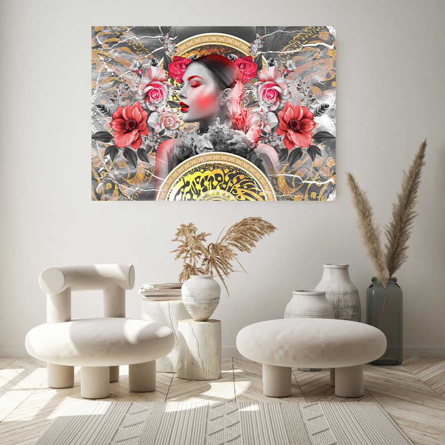 تابلو بوم طرح زن و شعر دکوراتیو کد 896