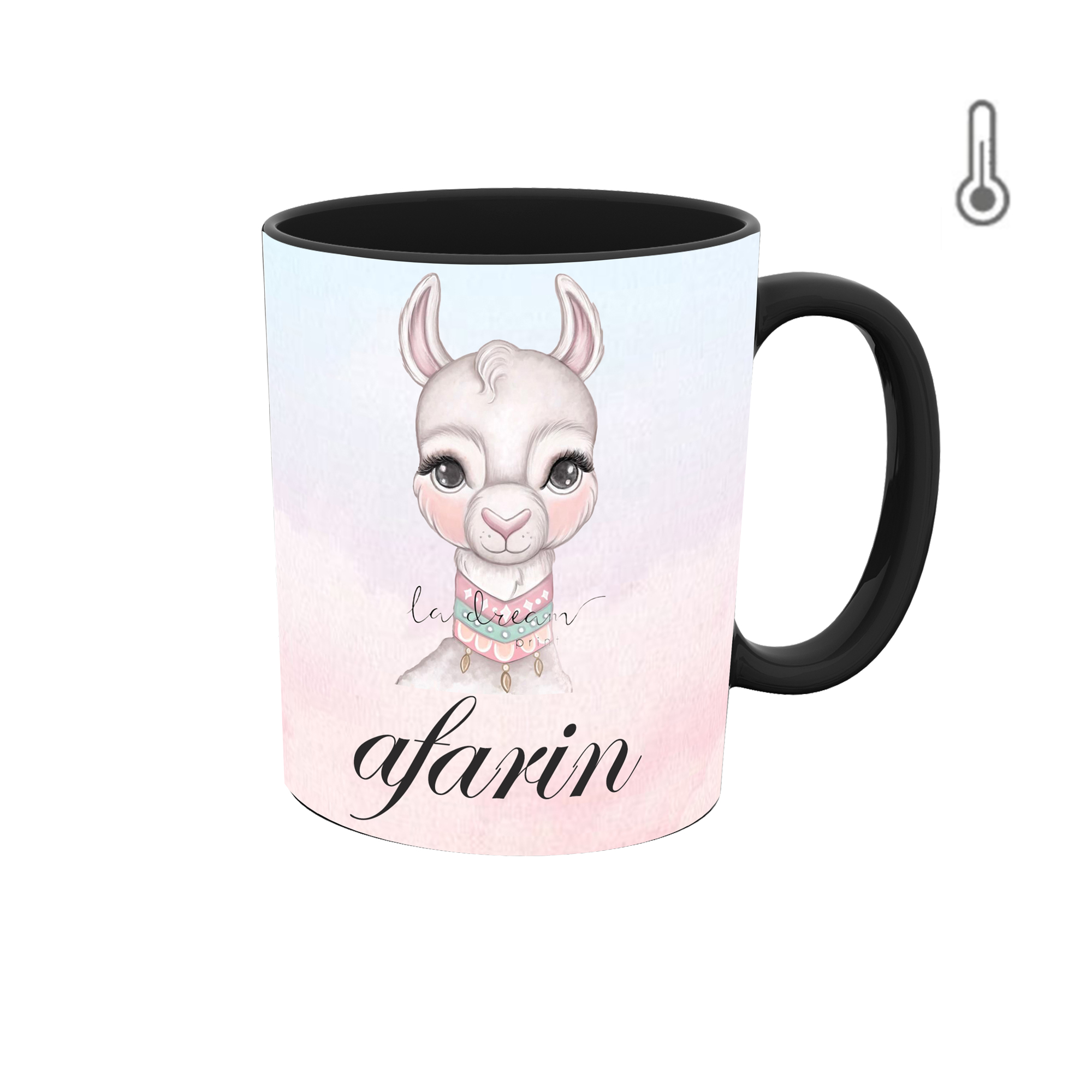 ماگ حرارتی طرح اسم آفرین مدل لاما 