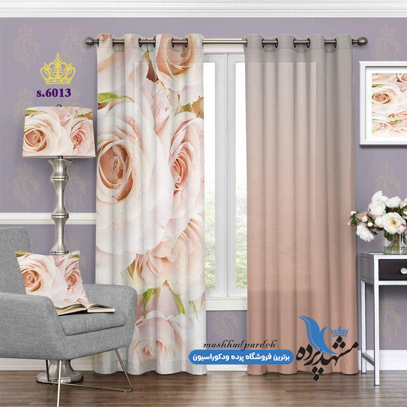 پرده پانچ گلدار طرح دسته گل رُز کد s-6013