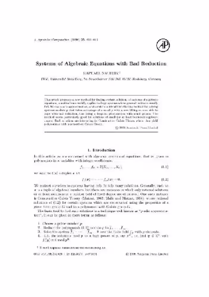 خرید و دانلود نسخه کامل کتاب Lifting for algebraic equations with bad reduction