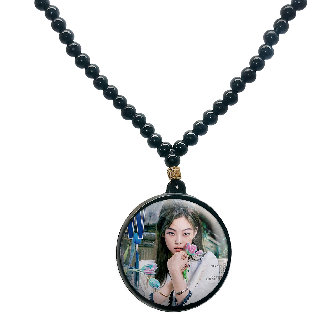 گردنبند پرمانه طرح بلک پینک کد pmd.6774 مدل دو طرفه