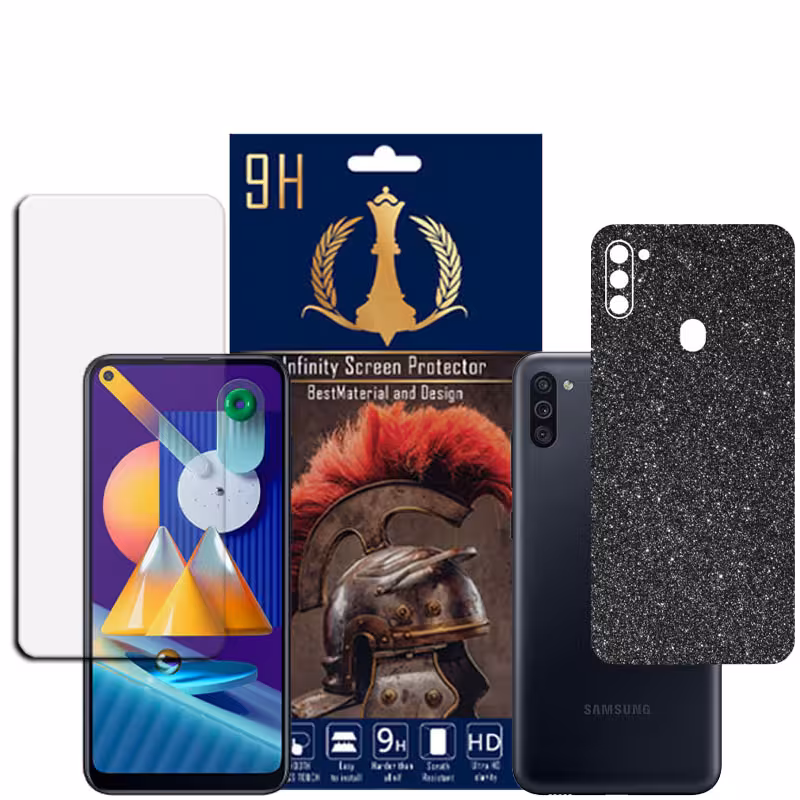 برچسب پوششی اینفینیتی مدل PRO MAX مناسب برای گوشی موبایل سامسونگ GALAXY M11 به همراه محافظ صفحه نمایش