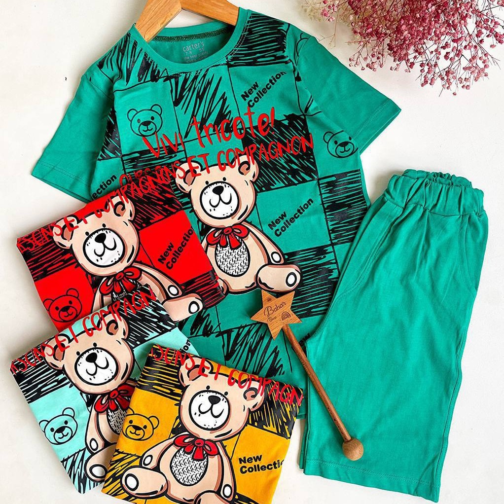 تیشرت شلوارک خرسی-سایز45تا55-نخ پنبه-لباس تابستانی بچگانه