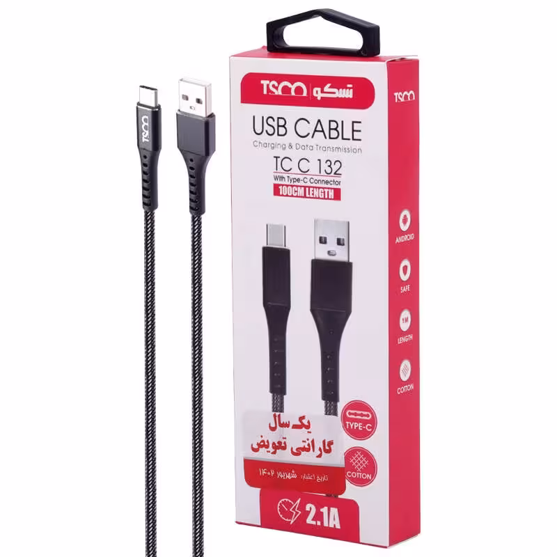 کابل تایپ سی TSCO TC C132 2.1A 1m