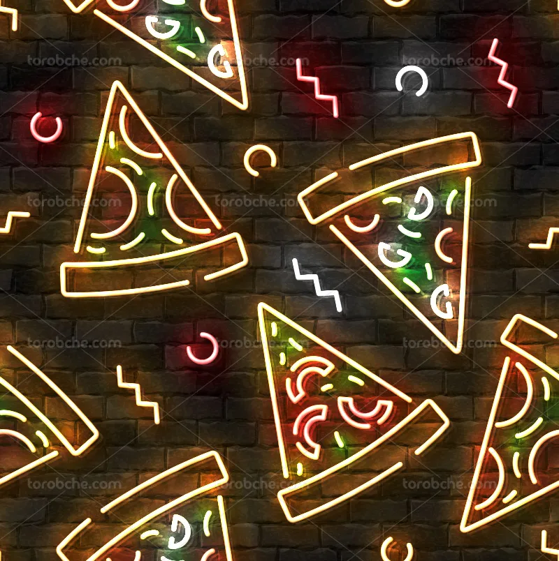 وکتور پترن پیتزا نئونی | گرافیک با طعم تربچه