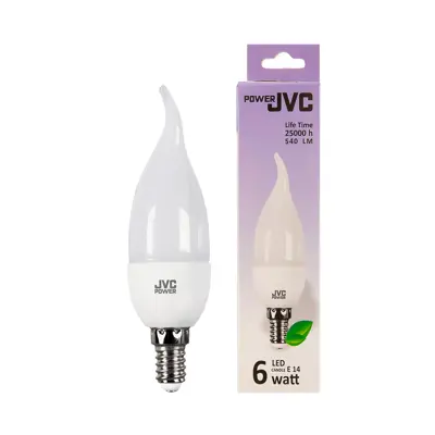 لامپ شمعی ال ای دی 6 وات جی وی سی مدل اشکی پایه E14 بسته 10 عددی