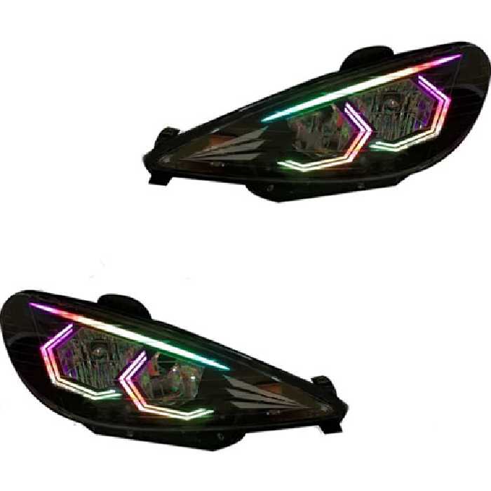 خرید چراغ جلو اسپرت پژو 206 کروز مدل هگزا فول کالر (بلوتوثی) دوعددی | اتوموبی
