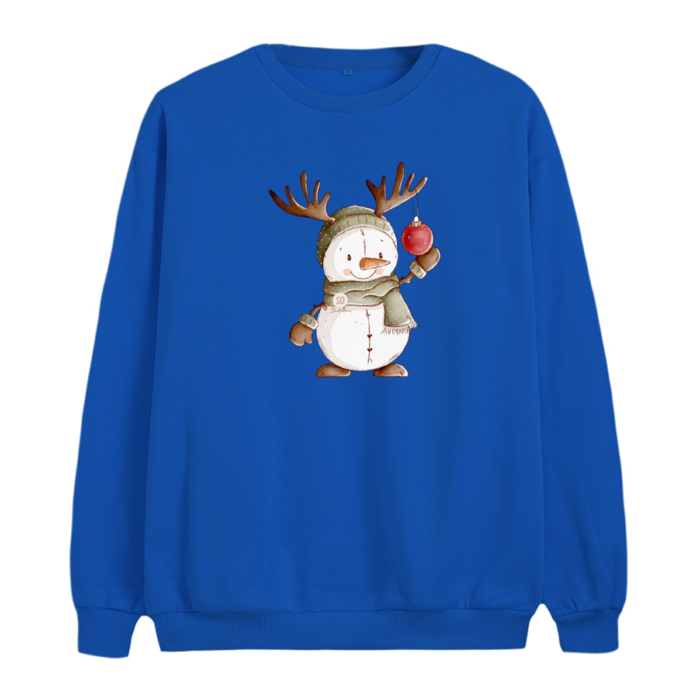 سویشرت زنانه مدل آدم برفی شاخدار رنگ آبی