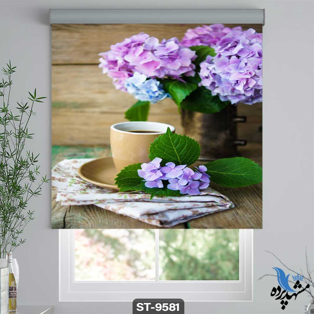 پرده شیدرول تصویری طرح نقاشی مدرن گل یاس کد ST9581