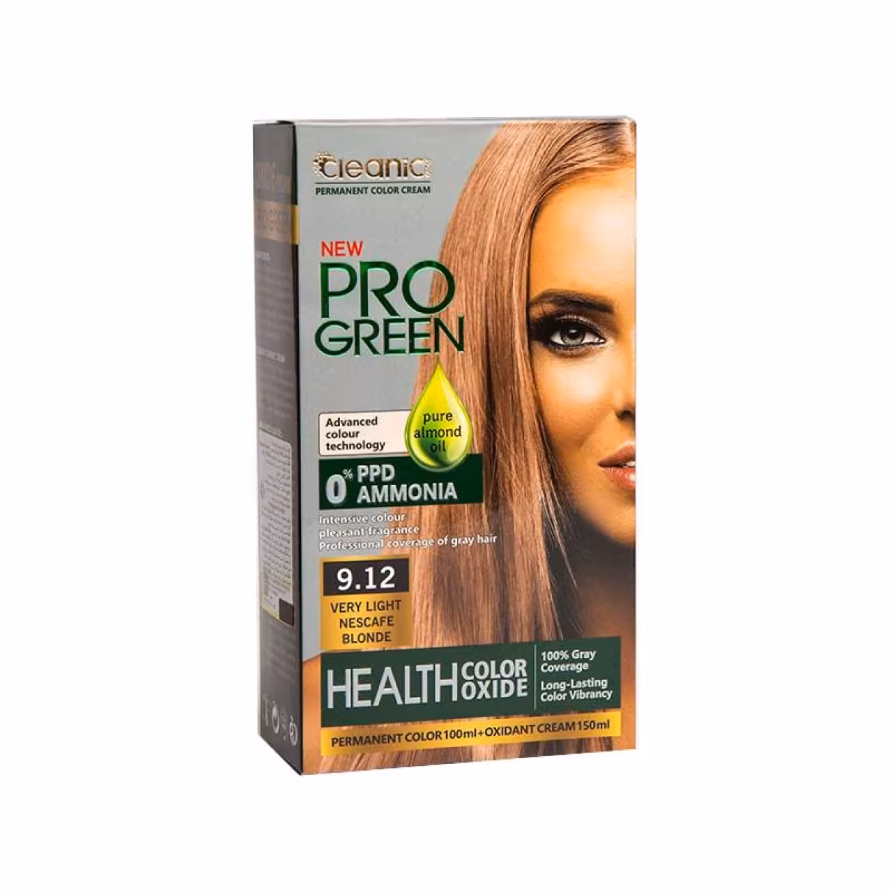 کیت رنگ موی بدون آمونیاک PRO GREEN رنگ بلوند-نسکافه-ای-خیلی-روشن شماره 9.12 حجم 100 گرم