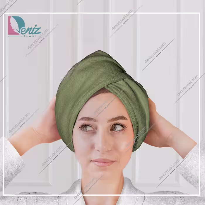 حوله سر طرح ساده مدل کلاه پیچ رنگ زیتونی