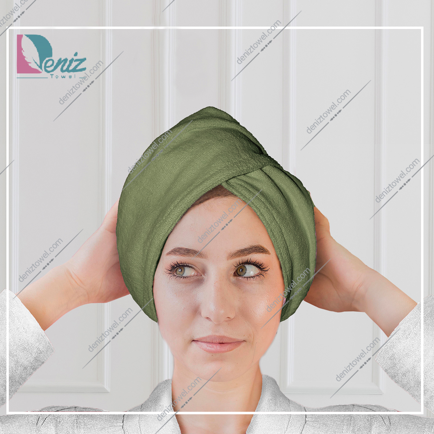 حوله سر طرح ساده مدل کلاه پیچ رنگ زیتونی