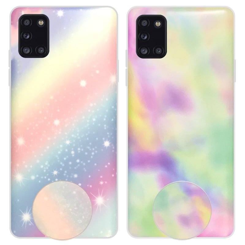 قاب آبرنگی پاپ سوکت دار مناسب برای گوشی Samsung Galaxy A31 مدل طرحدار فانتزی دخترانه و زنانه Rainbow Phone Case