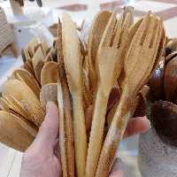 قاشق چنگال گود چوبی دسته خراطی دستساز