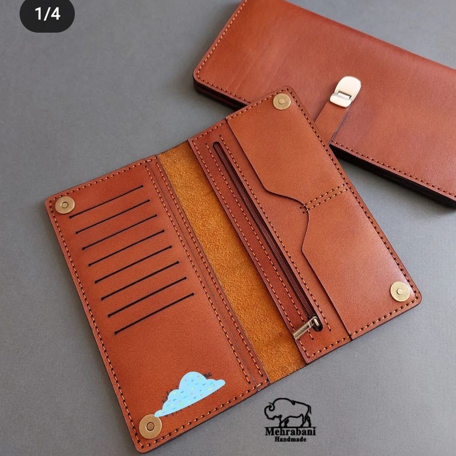 کیف پول چرم گاوی (دستدوز) چرم طبیعی 