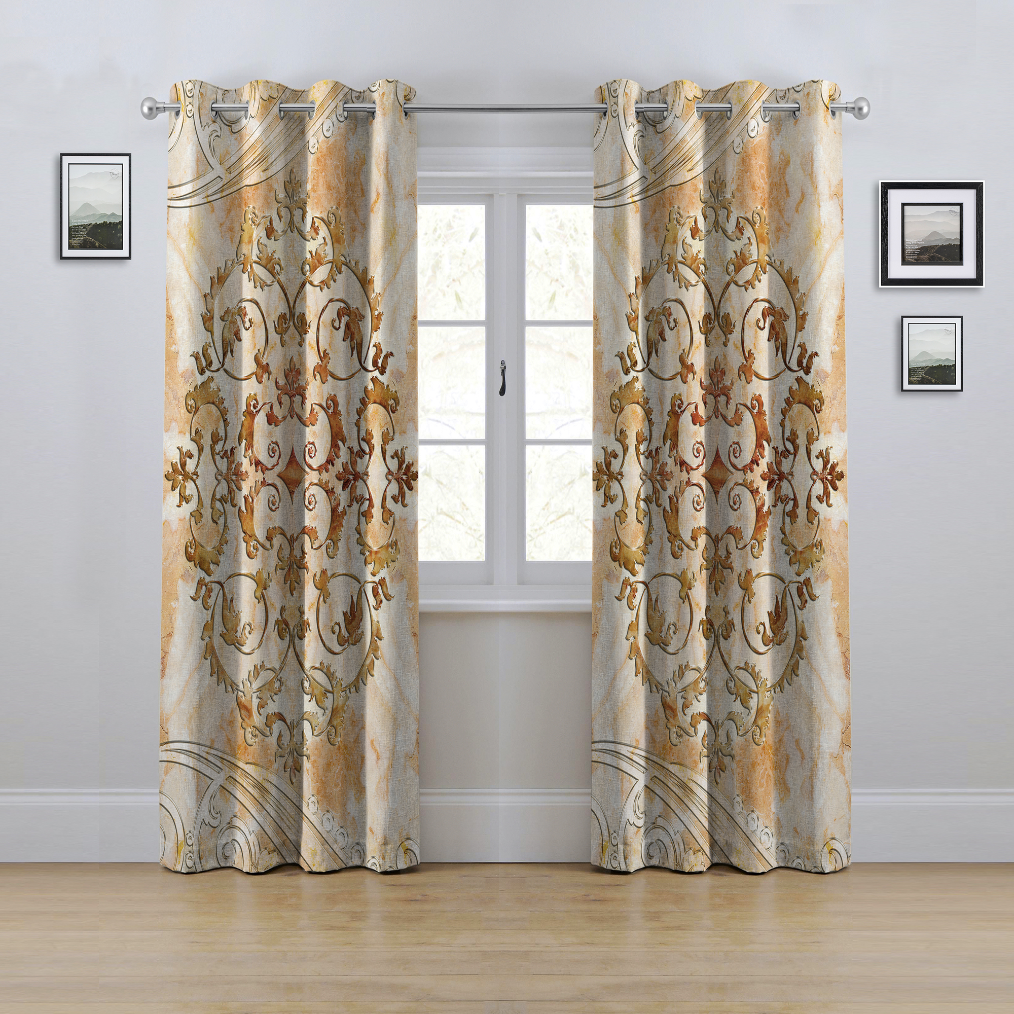 پرده مدل پانچی طرح داماسک سایز 280x145 سانتی متر