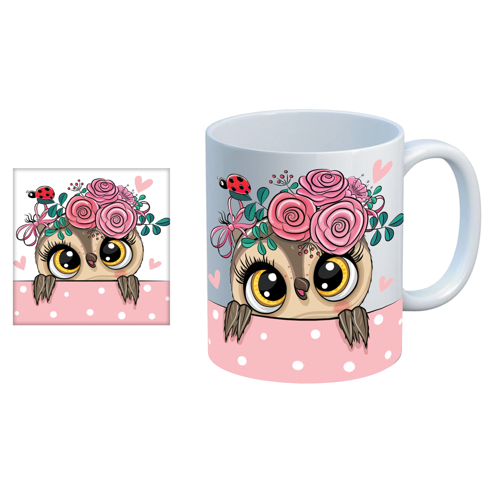 ماگ مدل جغد j18 به همراه زیر لیوانی