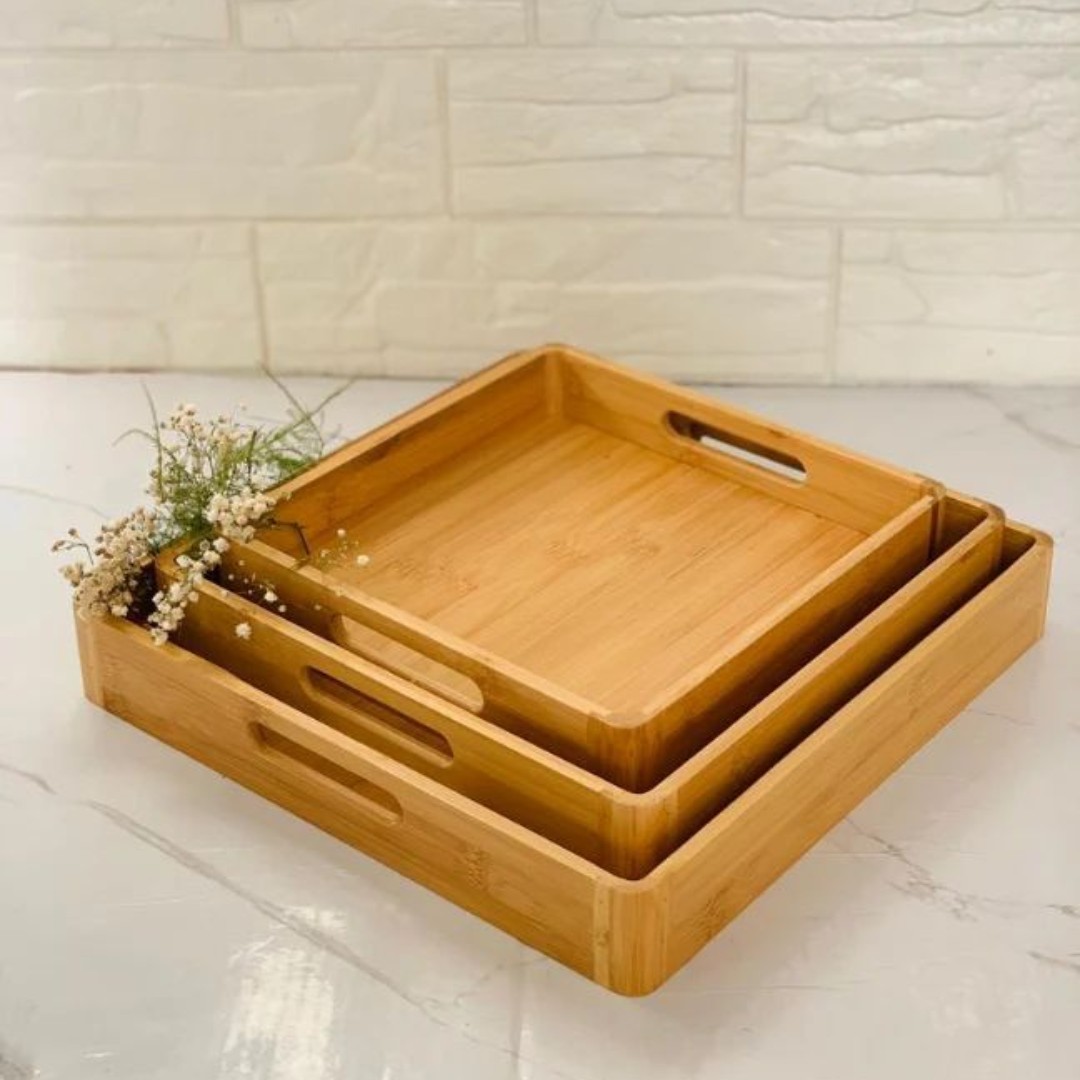 سینی سه تکه ضخیم بامبو مربع (وارداتی)