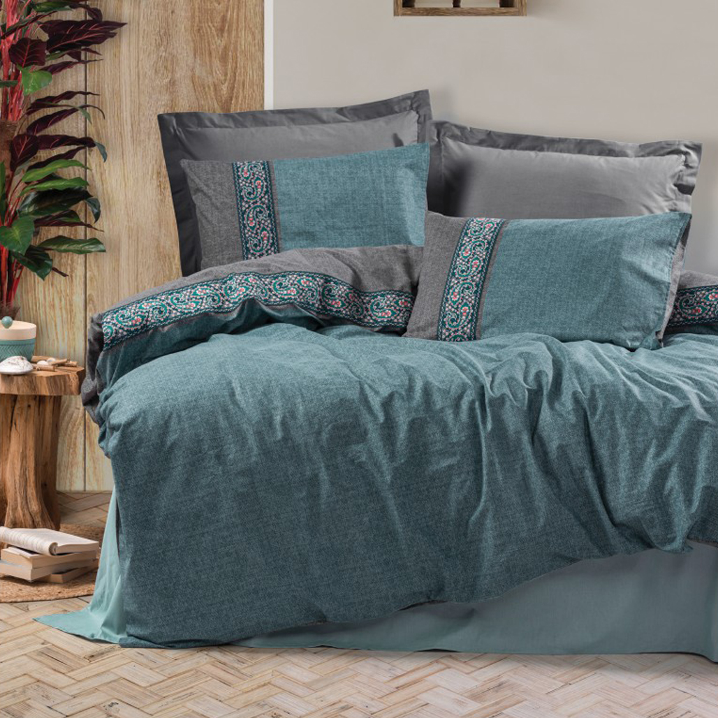 سرویس ملحفه کاتن باکس مدل Folk Art Erna Petrol دو نفره 4 تکه