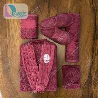 حوله ست یک نفره 6 تیکه طرح آرام رنگ عنابی