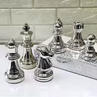 مهره شطرنج کوچک نقره ای سرامیکی(مجموعه کامل 6 عددی)ارتفاع بلندترین مهره13cm