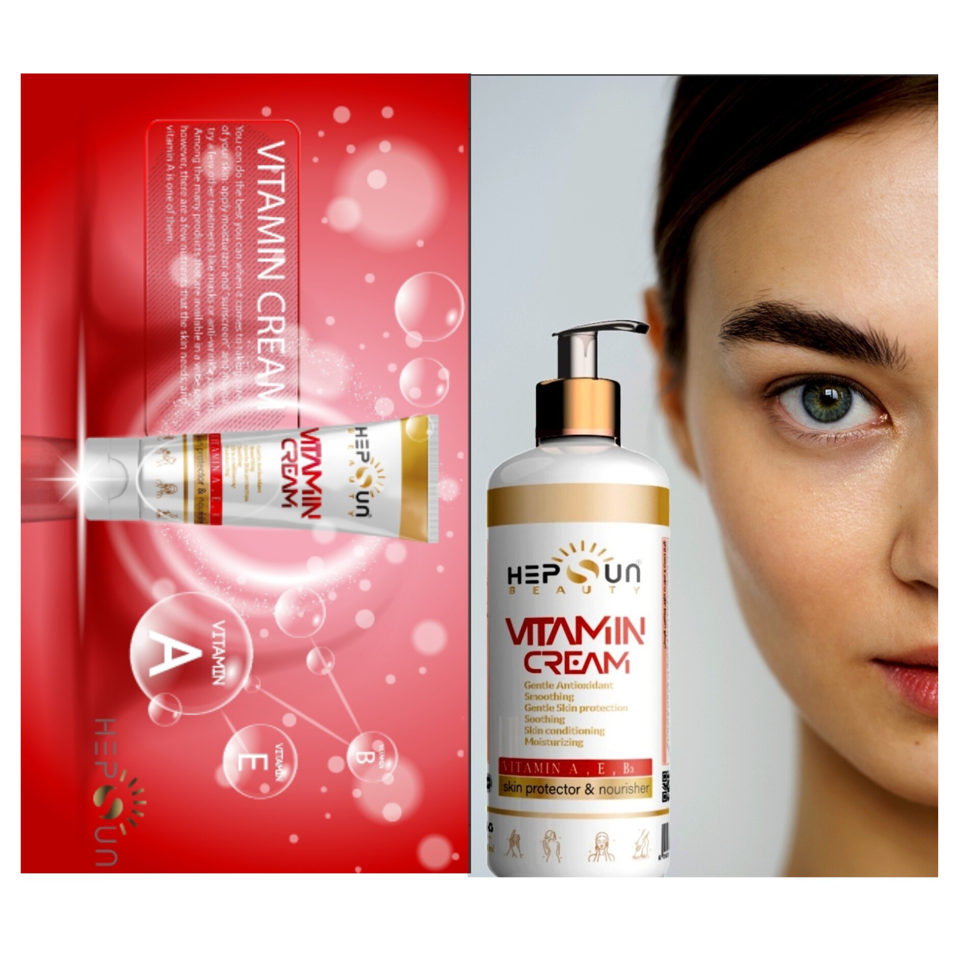 کرم ویتامینه برند هپسان حاوی ویتامین A E B در نوع پمپی 400 سی سی