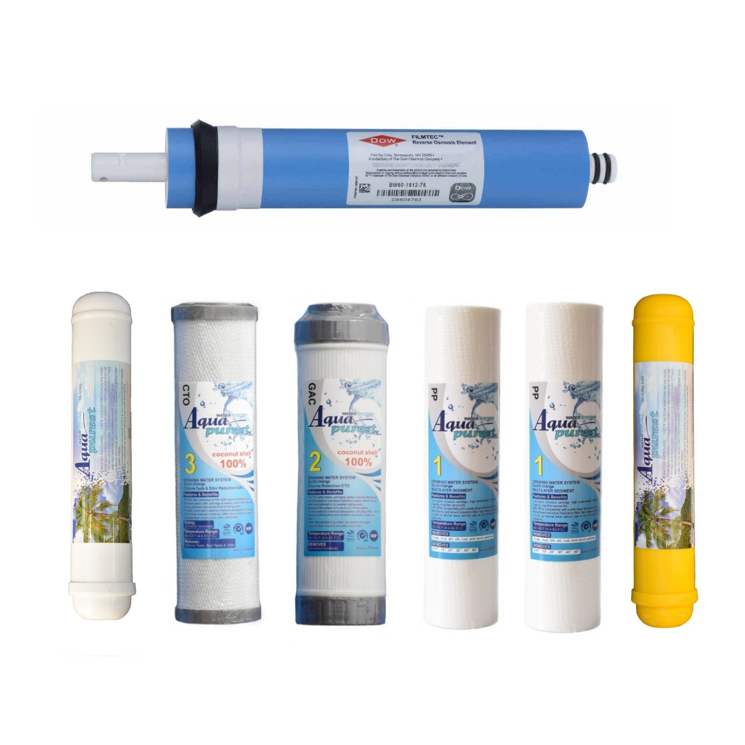 فیلتر دستگاه تصفیه کننده آب آکوا پیورست مدل RO-NEW07 مجموعه 6 عددی به همراه فیلتر فیلمتک کد 75-1812