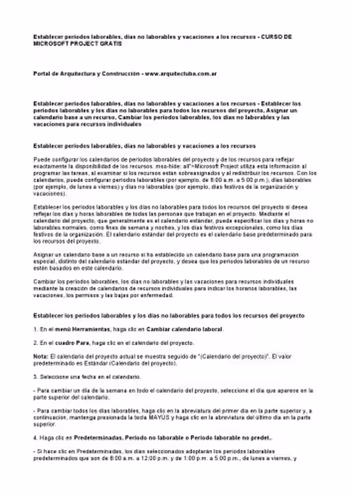 خرید و دانلود نسخه کامل کتاب Curso de Microsoft Project Gratis: Establecer períodos laborables, días no laborables y vacaciones a los recursos