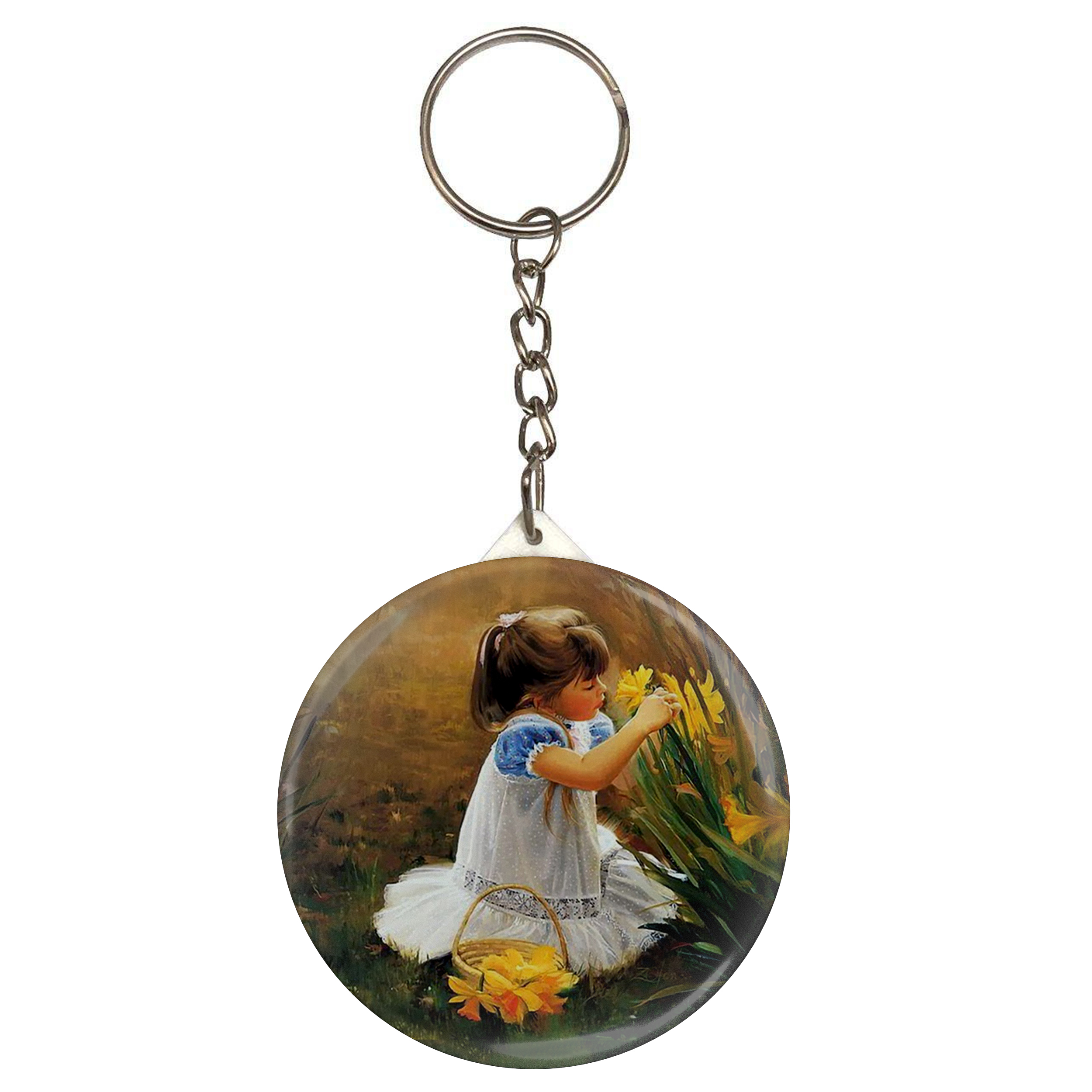 جاکلیدی طرح نقاشی دختر و گل و سبد مدل S10248