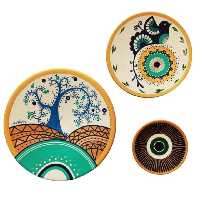 بشقاب دیوارکوب سفالی طرح فانتزی مجموعه 3 عددی