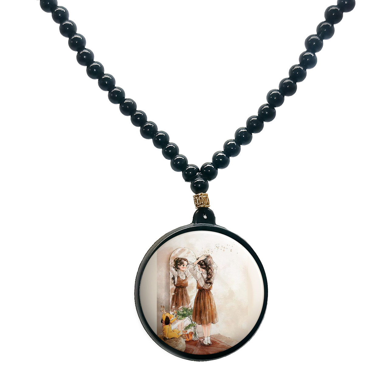 گردنبند پرمانه طرح دخترونه کد pmd.4359 مدل دو طرفه