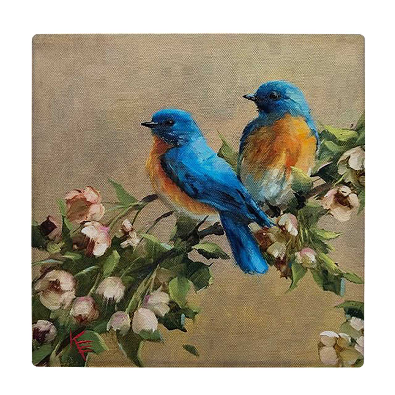  کاشی کارنیلا طرح نقاشی دو پرنده و شاخه شکوفه کد wkk974